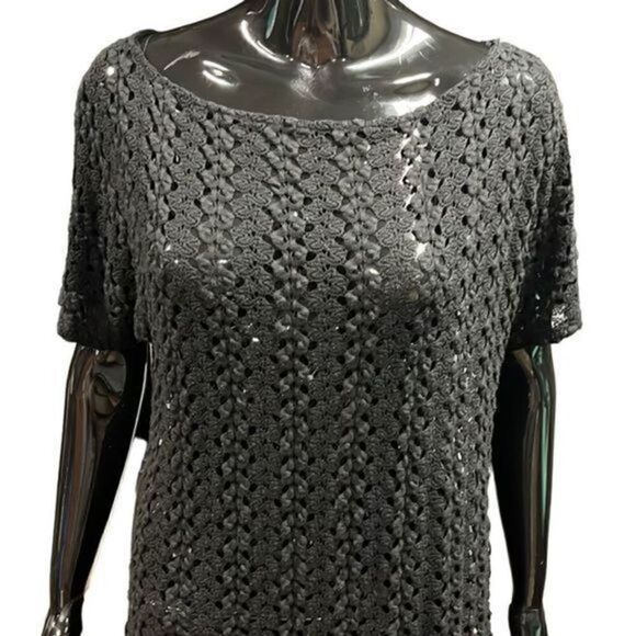 Anthropologie Staring at Stars black crochet short sleeve sweater size medium - Picture 3 of 8
